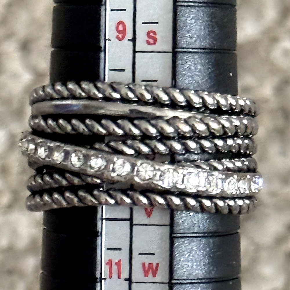 Macy’s INC Elegant Silver Tone Twisted Stacked Pave CZ Ring 10